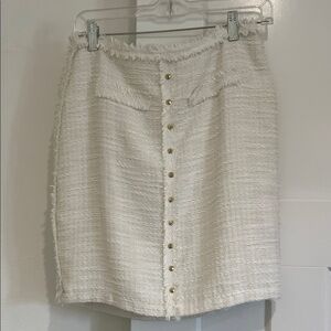 Jennifer Lopez Cream Tweed Pencil Skirt with Gold Buttons